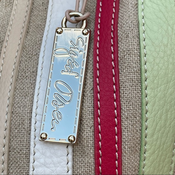 Sigrid Olsen 🌺 Striped Canvas and Leather Tote Bag w/matching wallet - Picture 6 of 13